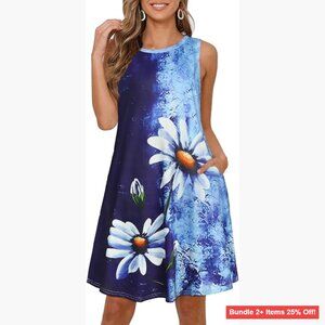 Sleeveless A-Line Midi Dress with Pockets, Loose Fit, Casual Summer